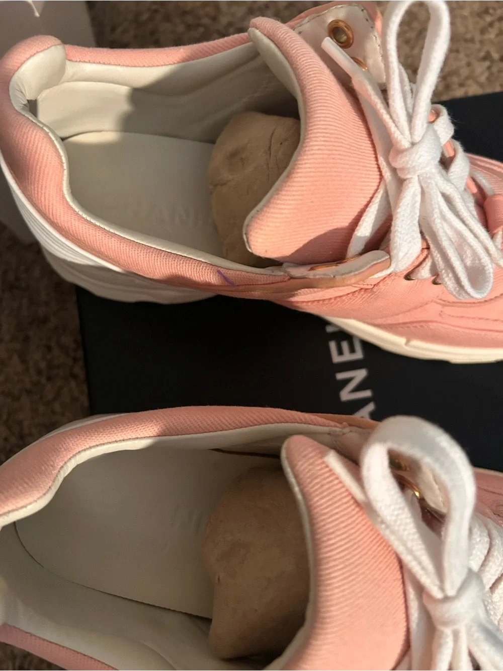 Authentic CHANEL Pink Canvas Low-Top Sneakers with White Laces